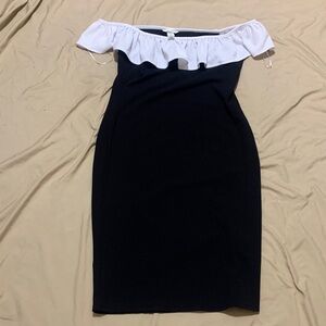 H&M Off Shoulder Black Dress with White Ruffle